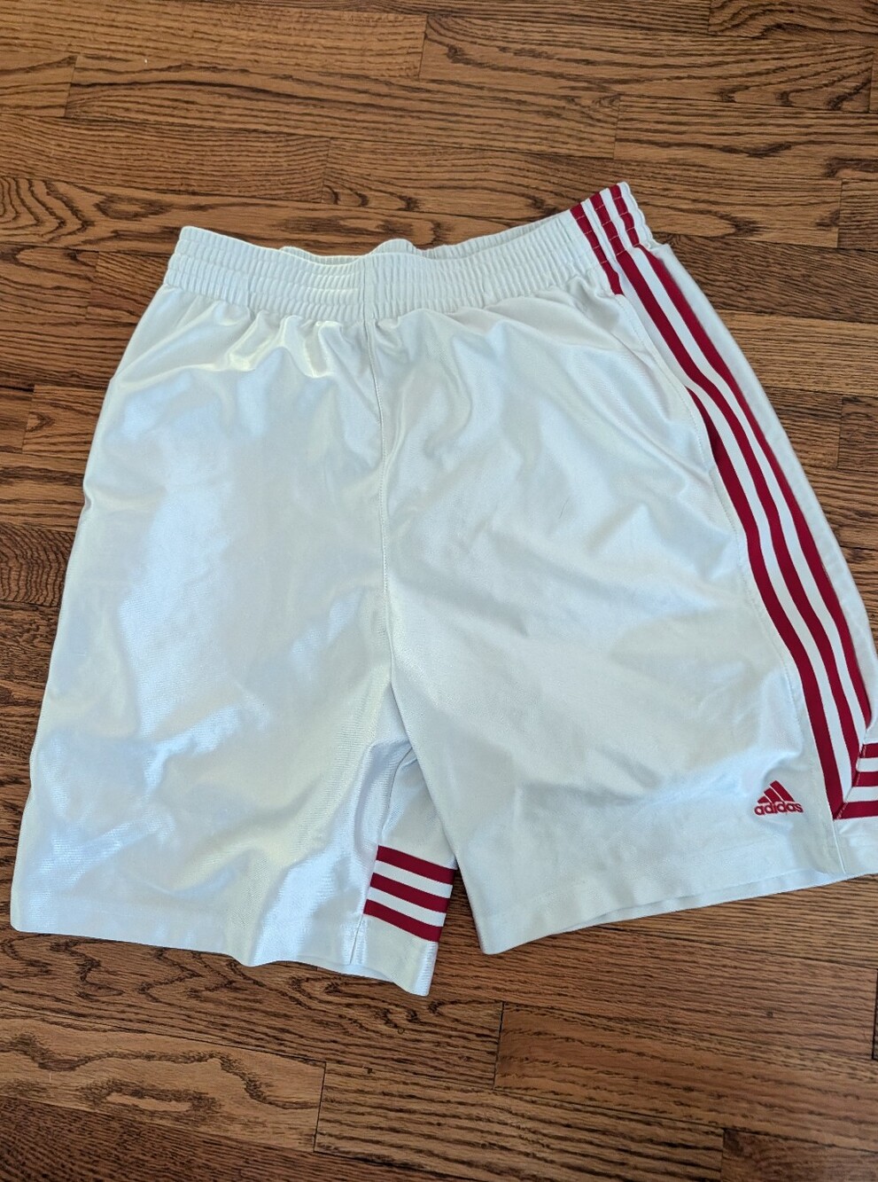 Adidas Basketball Shorts Mens Medium White Red Stripes Shiny Silky Dazzle